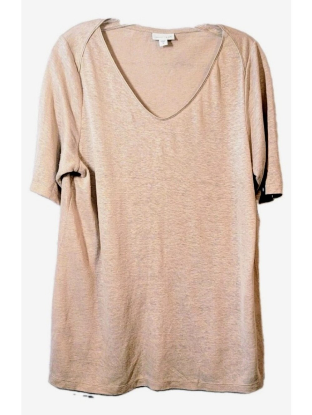 J Jill Love Linen Top Womens Linen V Neck Oversized Short Sleeve Tan Size M
